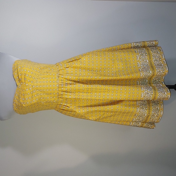 Anthropologie Girls From Savoy Yellow Patterned Strapless Pockets Dress Size 4 - Picture 6 of 9